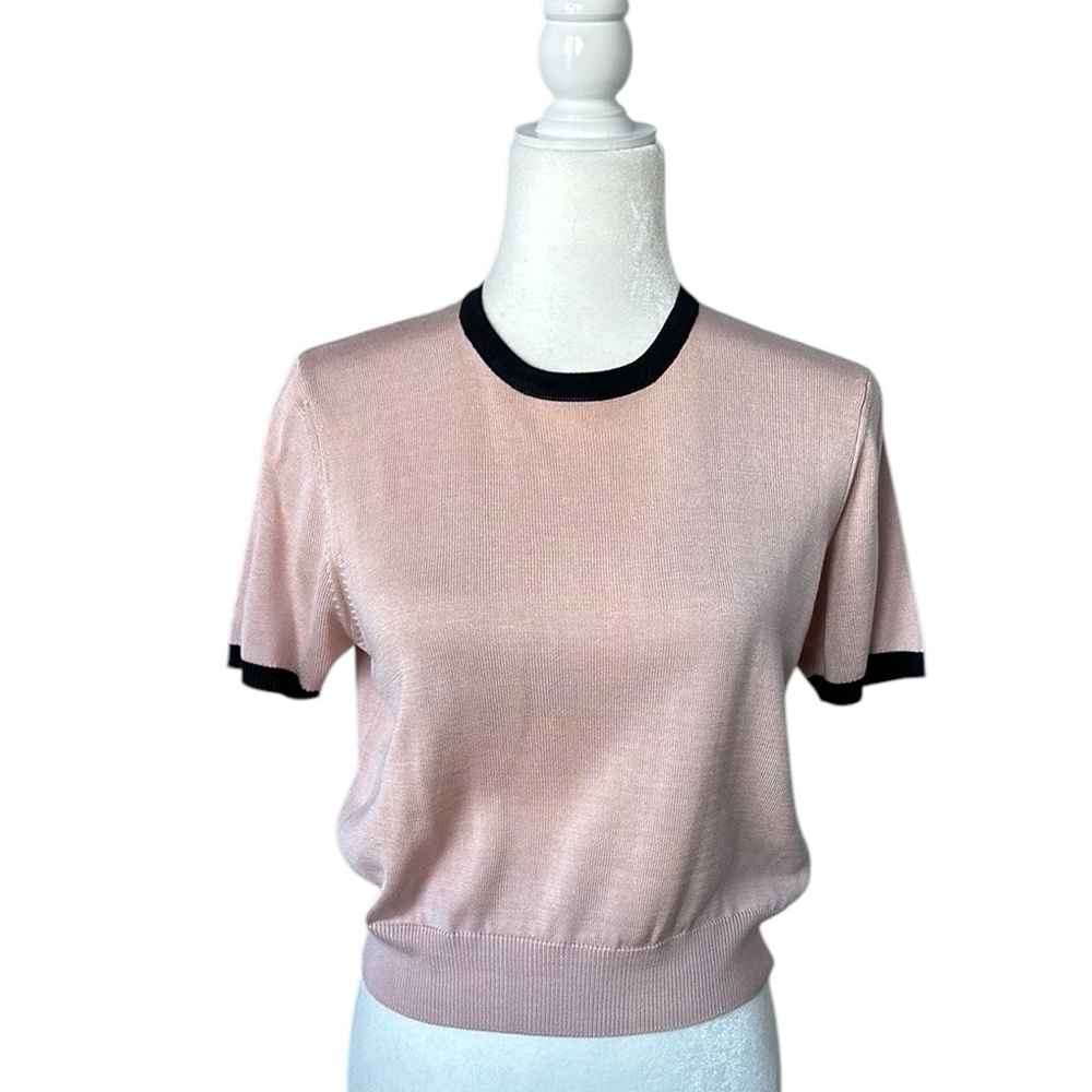Kasper for A.S.L pink navy vintage 50’s style crew neck silk sweater size 12P